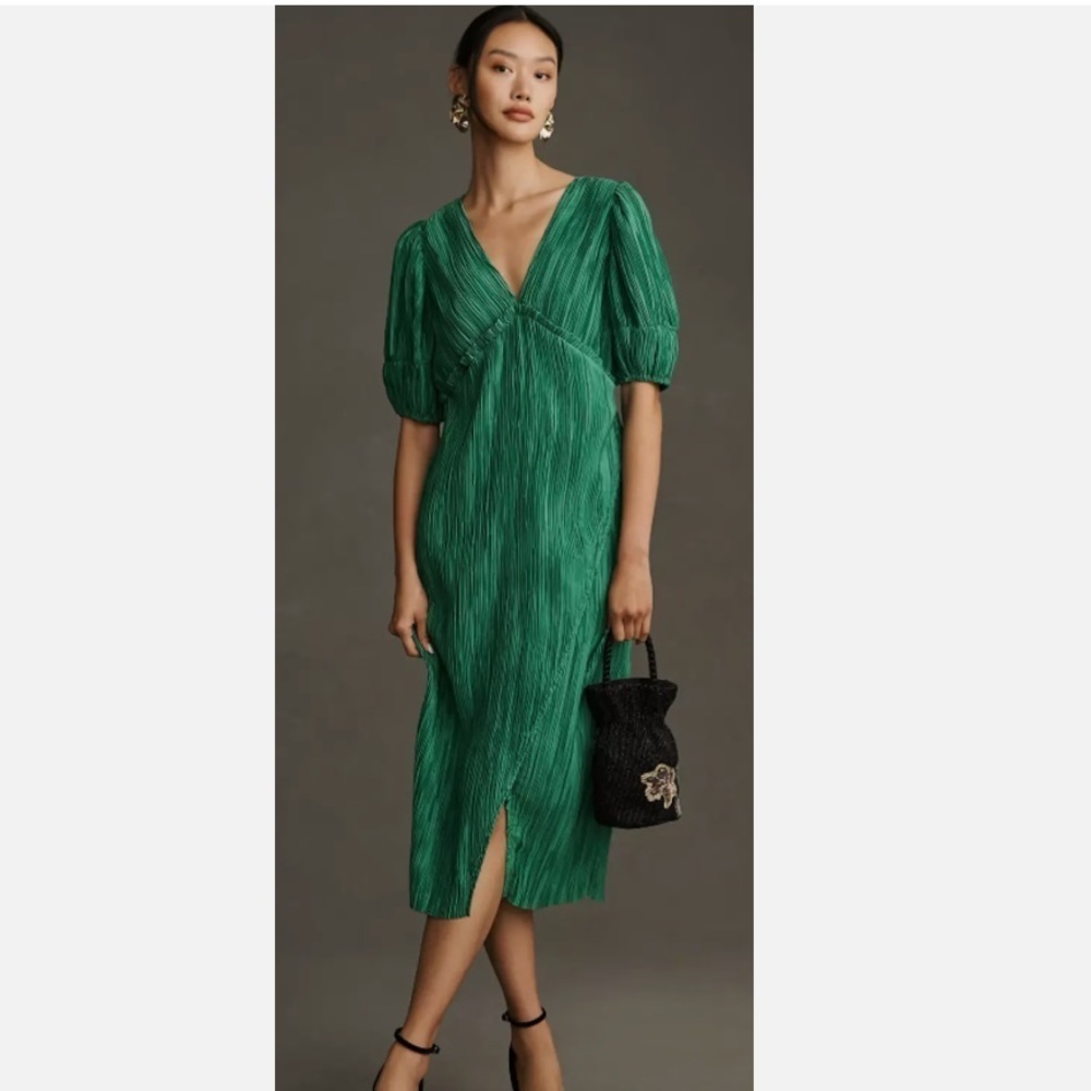 NWT Anthropologie Women's V-Neck Pleated Midi Dress Multiple Sizes XXS